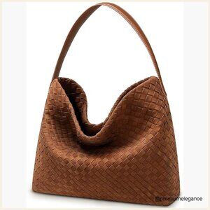 Woven Suede Hobo Bag Tote Shoulder Satchel for Work Travel